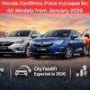 Honda Confirms Price Increase for All Models from January 2026